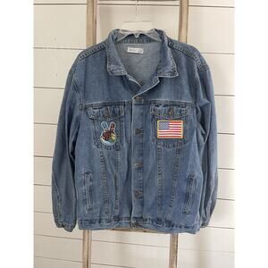 Lia Cher 100% Cotton Light Wash Denim Jean Jacket W/Patches Size 10 US